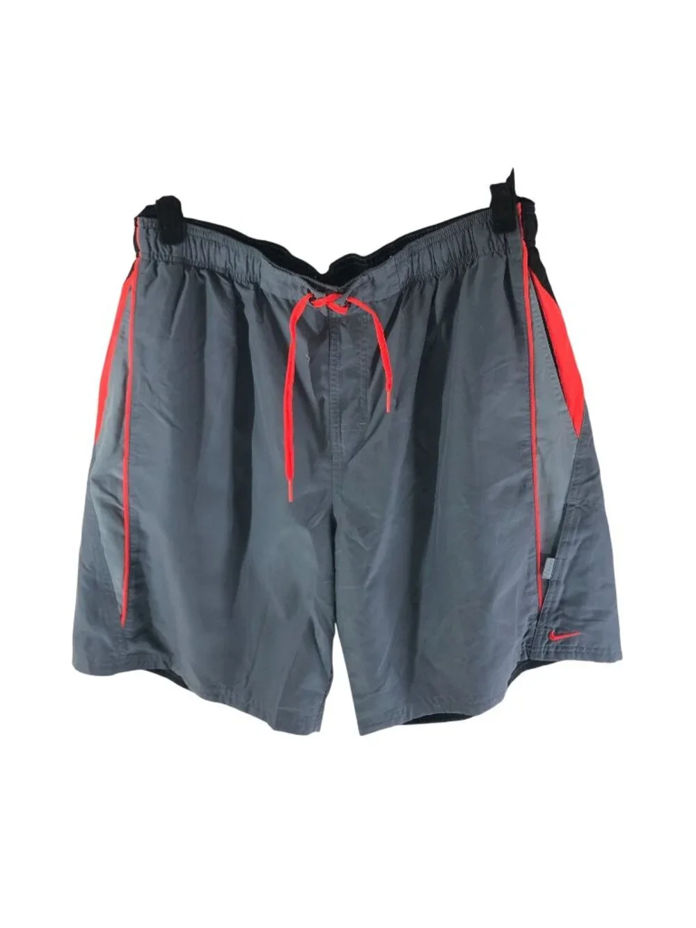 Nike Grey Red Drawstring Swim Trunk Board Shorts Mesh Lined Pockets Mens Size XL